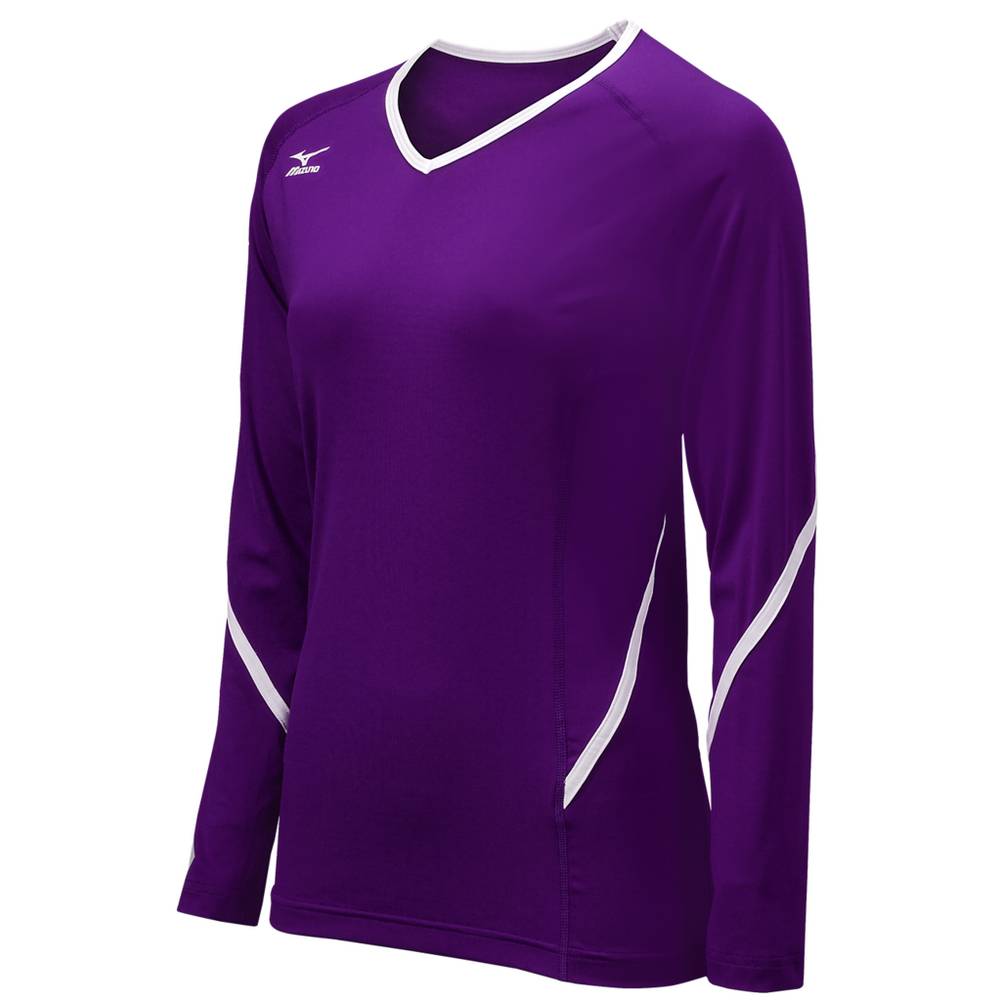 Womens Mizuno Techno Generation Long Sleeve Volleyball Jersey Purple/White Philippines (RTEXOC160)